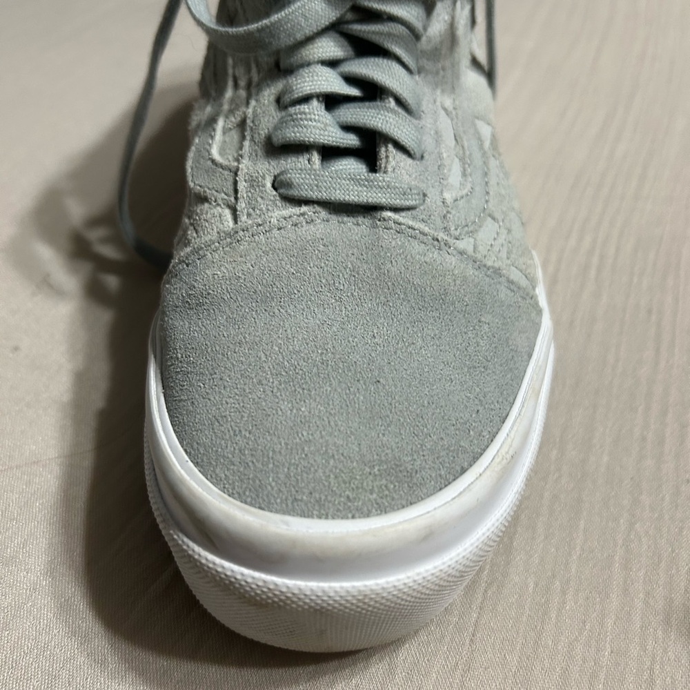 Vans Old Skool Stacked Embroidered Checkerboard Suede Gray Sneakers - Picture 4 of 5
